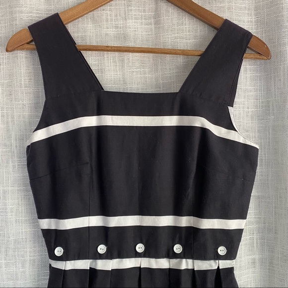 Vintage Lanz Originals Black White Button Midi Dress - Picture 2 of 10